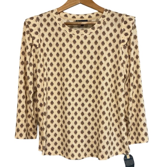 NWT‎ Democracy Cream and Brown Patterned Long Sleeve Top size L - Picture 2 of 14